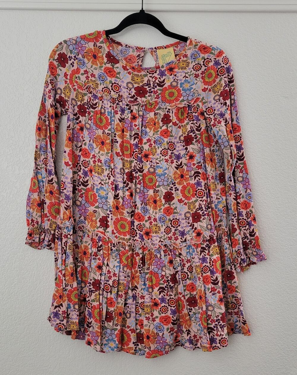 Thereabouts Girls M 10/12 Floral Babydoll Dress Pink Boho 100% Rayon 3/4 Sleeve